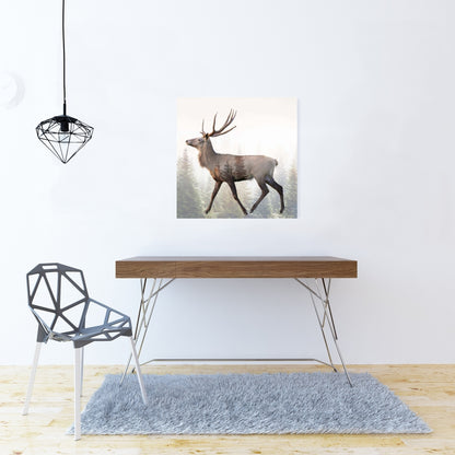 Grande toile représentant un chevreuil à plumes - Décoration scandinave verte