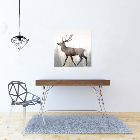 Grande toile représentant un chevreuil à plumes - Décoration scandinave verte