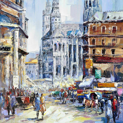 Rue animée par une journée ensoleillée | Décoration de chambre contemporaine sur toile