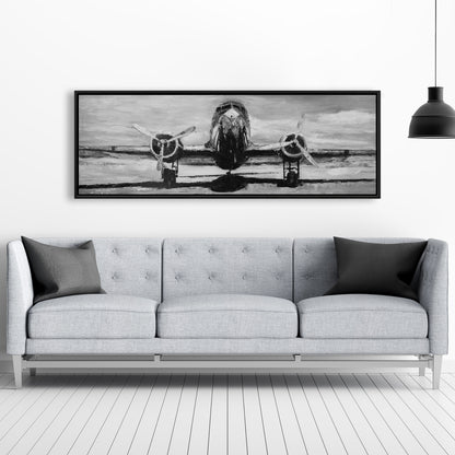 Grayscale Plane Canvas | Industrial Living Room Decor