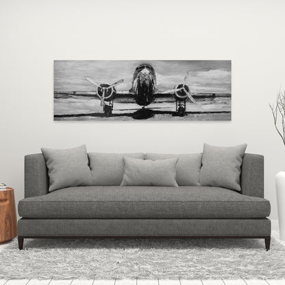 Grayscale Plane Industrial Canvas | Living Room Decor Art
