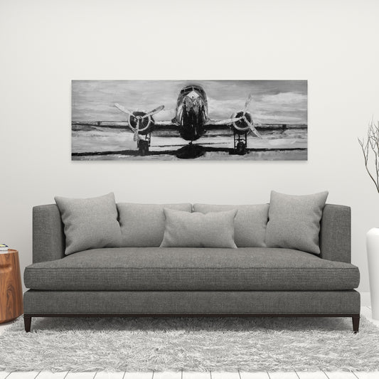 Grayscale Plane Industrial Canvas | Living Room Decor Art