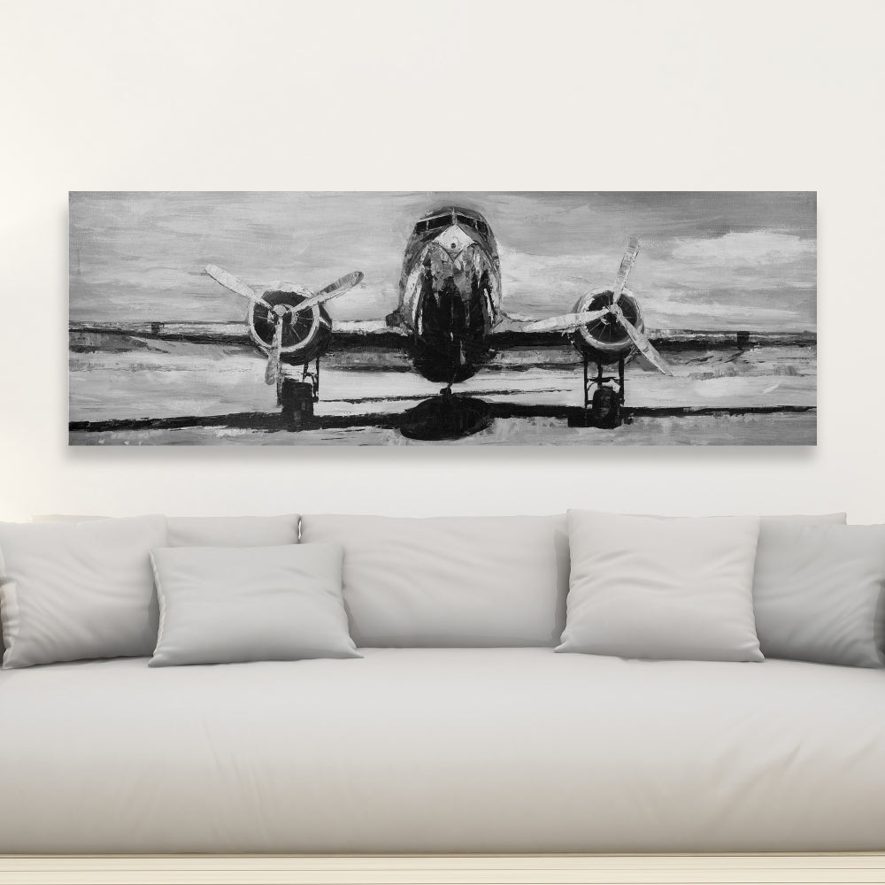 Grayscale Plane Industrial Canvas | Living Room Decor Art