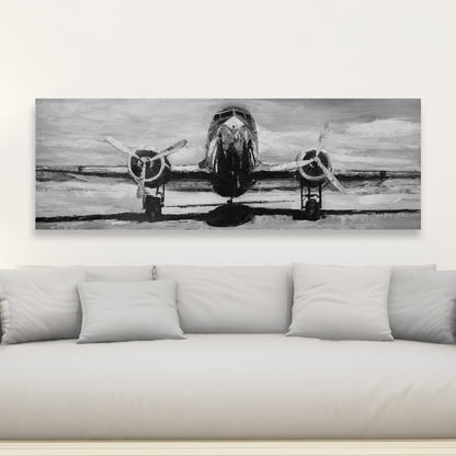 Grayscale Plane Industrial Canvas | Living Room Decor Art