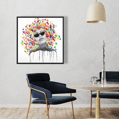 Retro Bedroom Shapes Framed Canvas | Woman Street Art Pop Decor