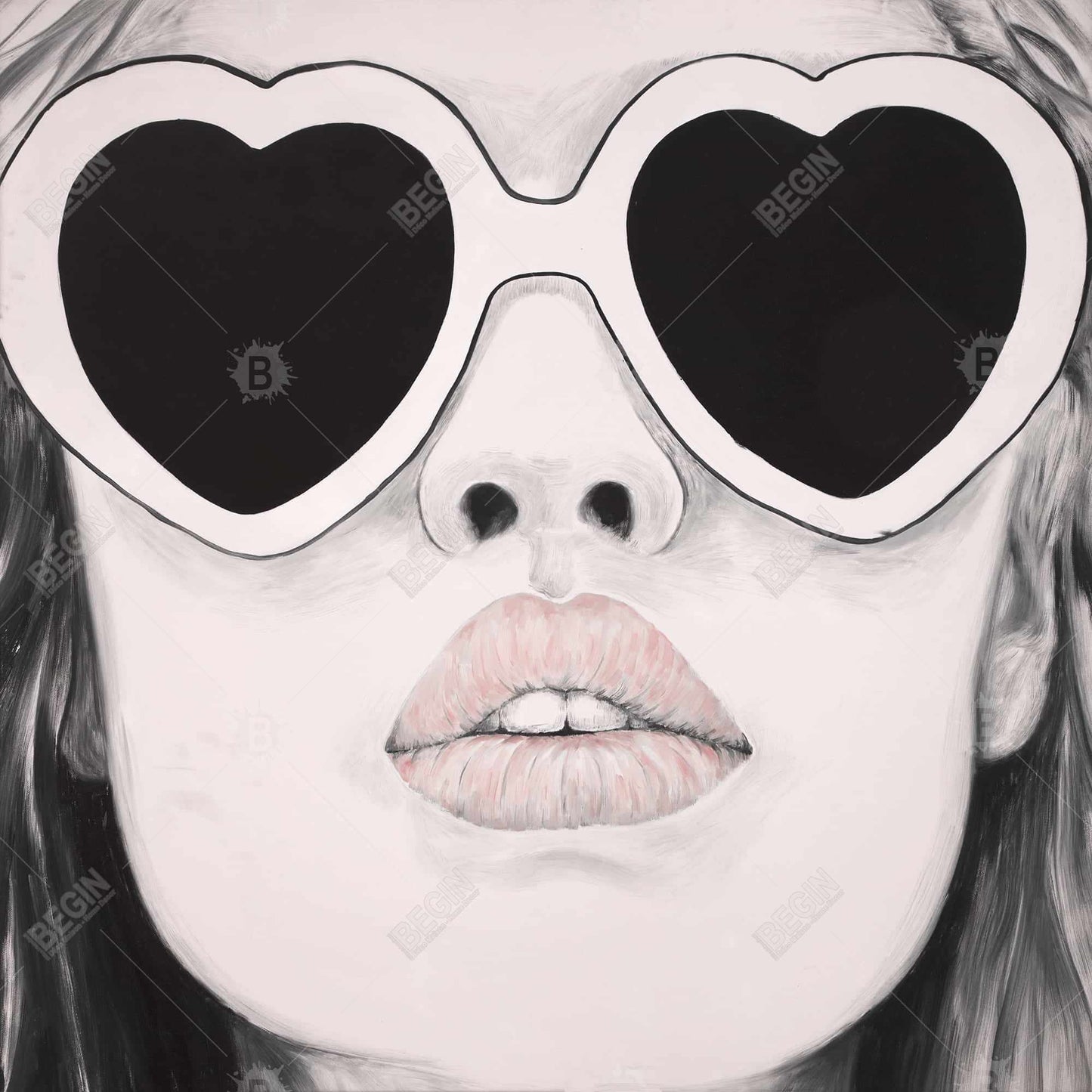 Toile encadrée « Mademoiselle en rose » | Décoration murale de salon