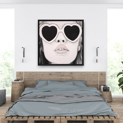 Toile encadrée « Mademoiselle en rose » | Décoration murale de salon