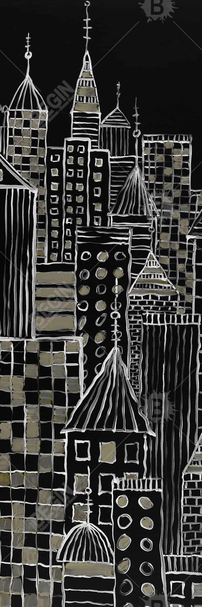 Illustrative City Towers Black Canvas - Living Room Decor