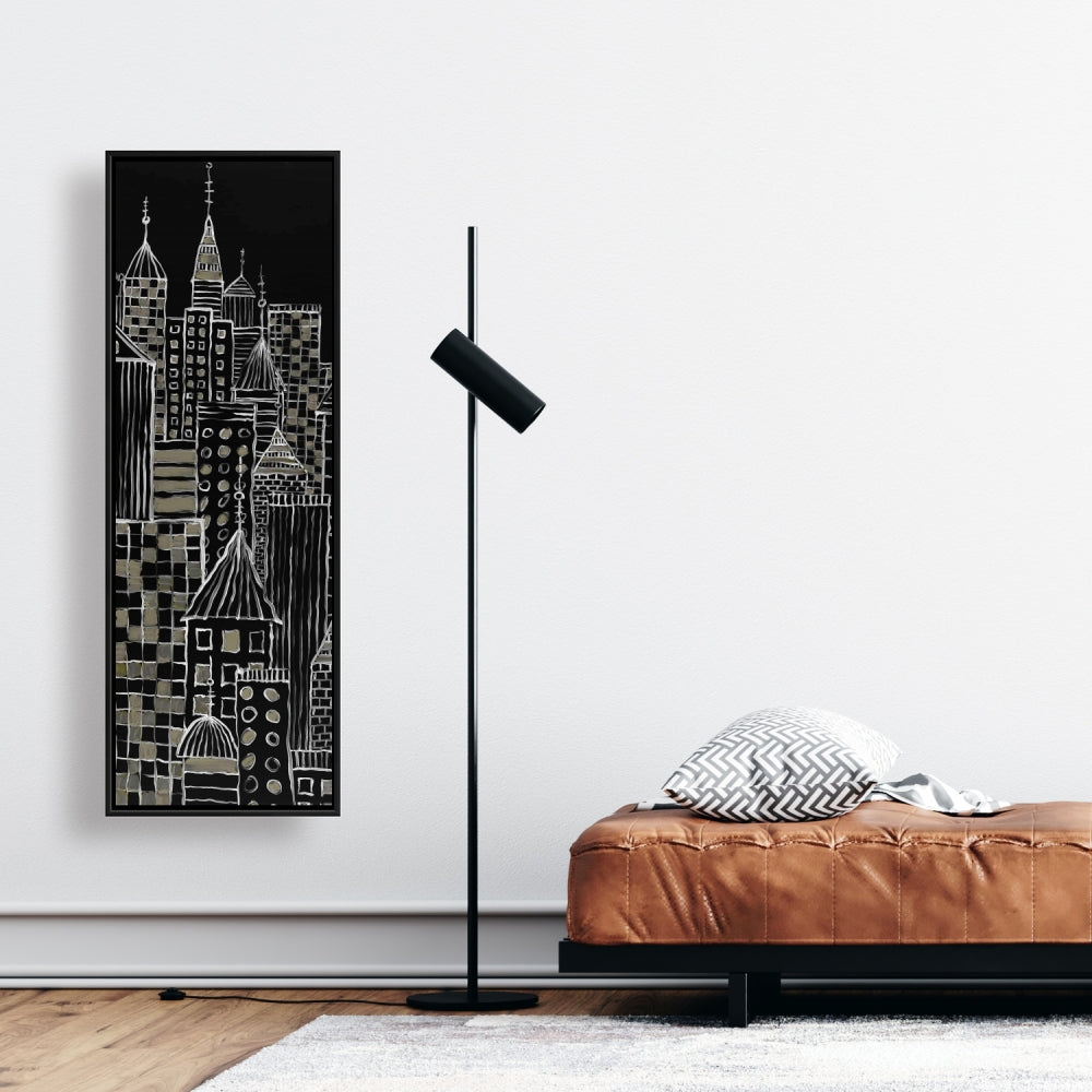 Toile illustrative de tours urbaines – Décoration murale encadrée pour la maison