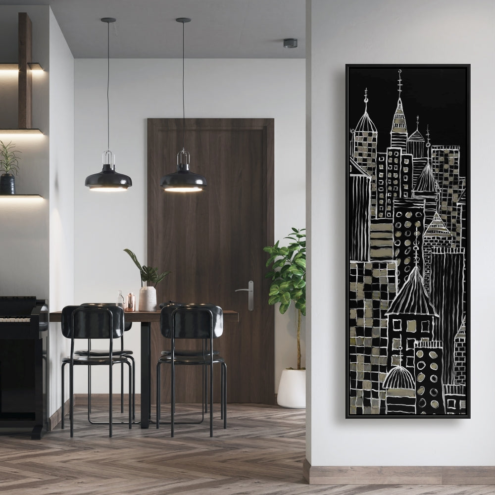 Toile illustrative de tours urbaines – Décoration murale encadrée pour la maison