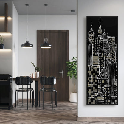 Toile illustrative de tours urbaines – Décoration murale encadrée pour la maison