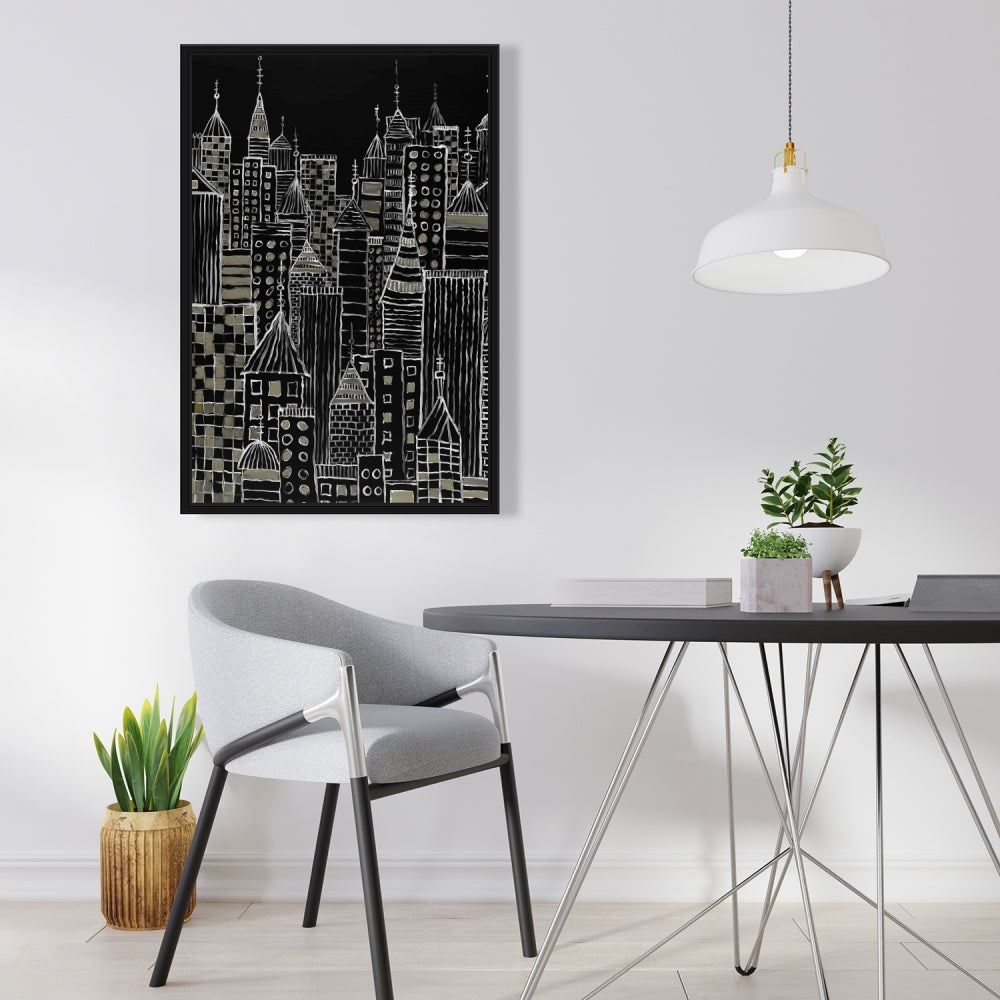 Toile illustrative de tours urbaines – Décoration murale encadrée pour la maison
