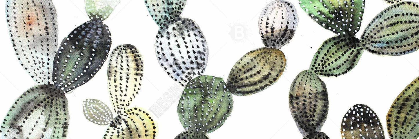 Pattern Opuntia Cactus Canvas - Exotic Green Botanical Decor