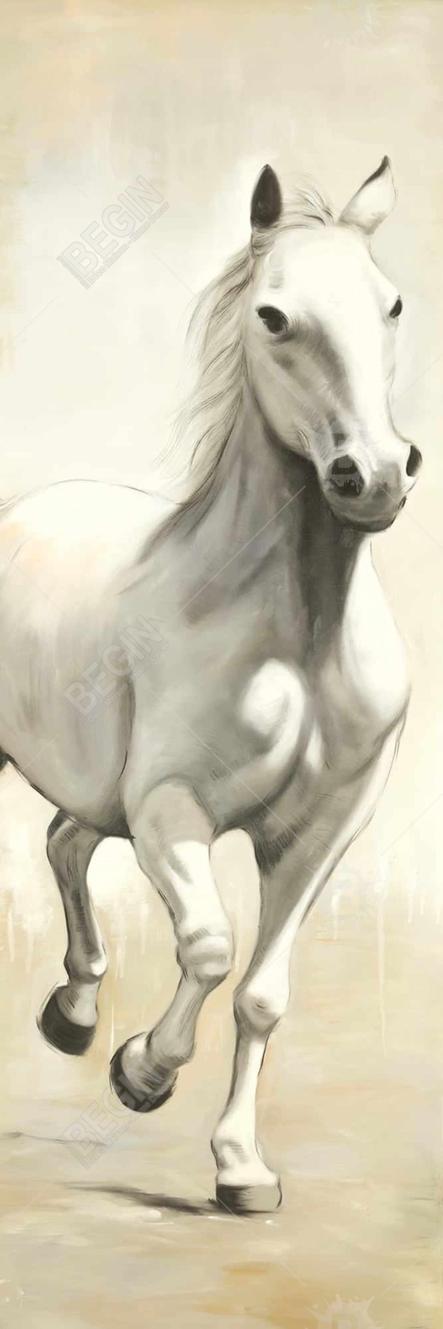 Toile Cheval Blanc Galant | Décoration de chambre rustique avec animaux de la ferme