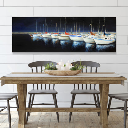 Coastal Bedroom Canvas | Fishing Boats at Marina Wall Art