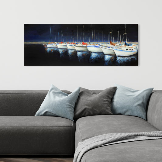 Coastal Bedroom Canvas | Fishing Boats at Marina Wall Art
