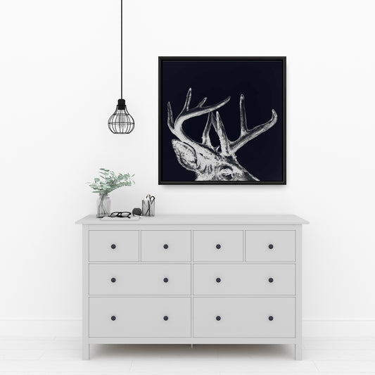Blue Roe Deer Plume | Framed Canvas | Home Decor Art