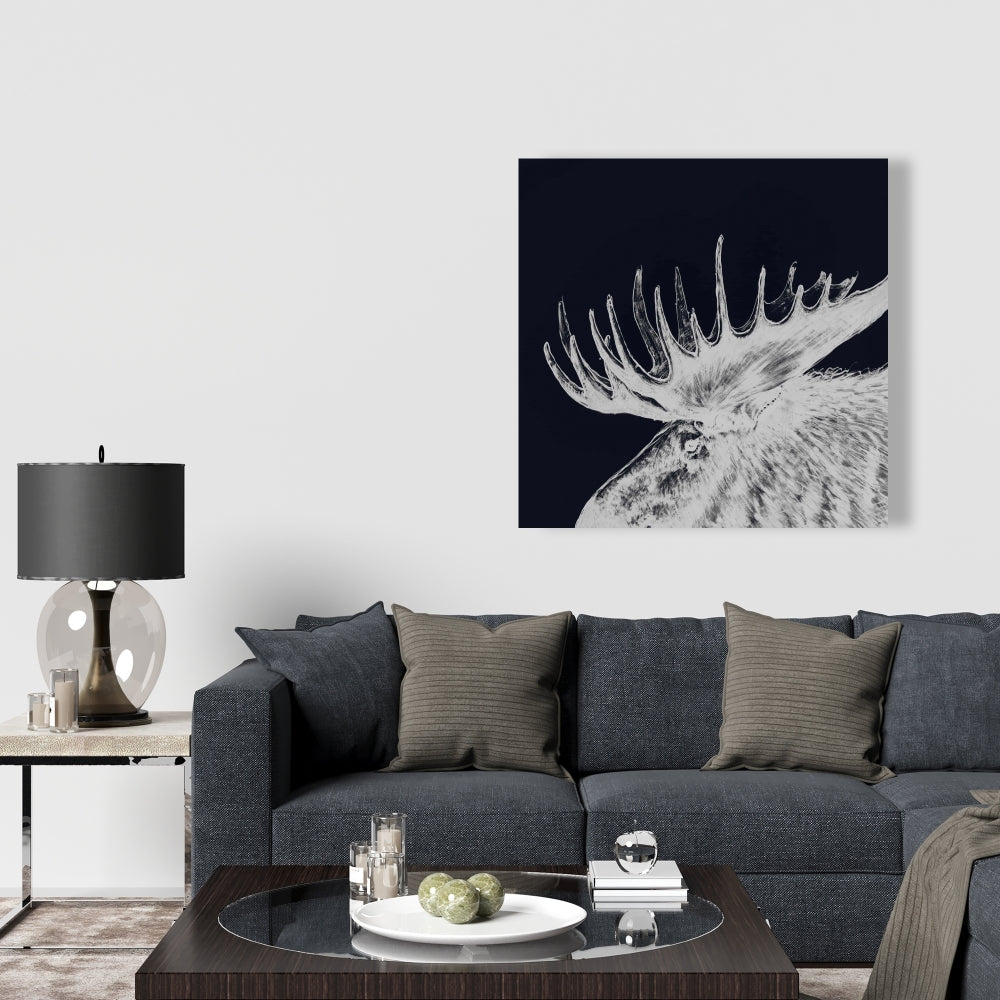 Big Moose Plume Blue Animals Canvas | Rustic Home Decor Art
