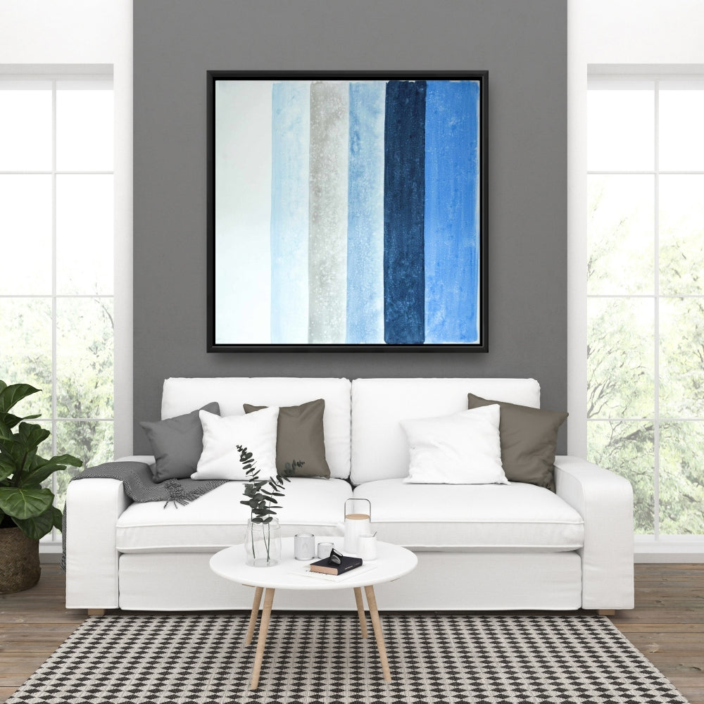 Blue Stripes Framed Canvas - Modern Home Decor Wall Art