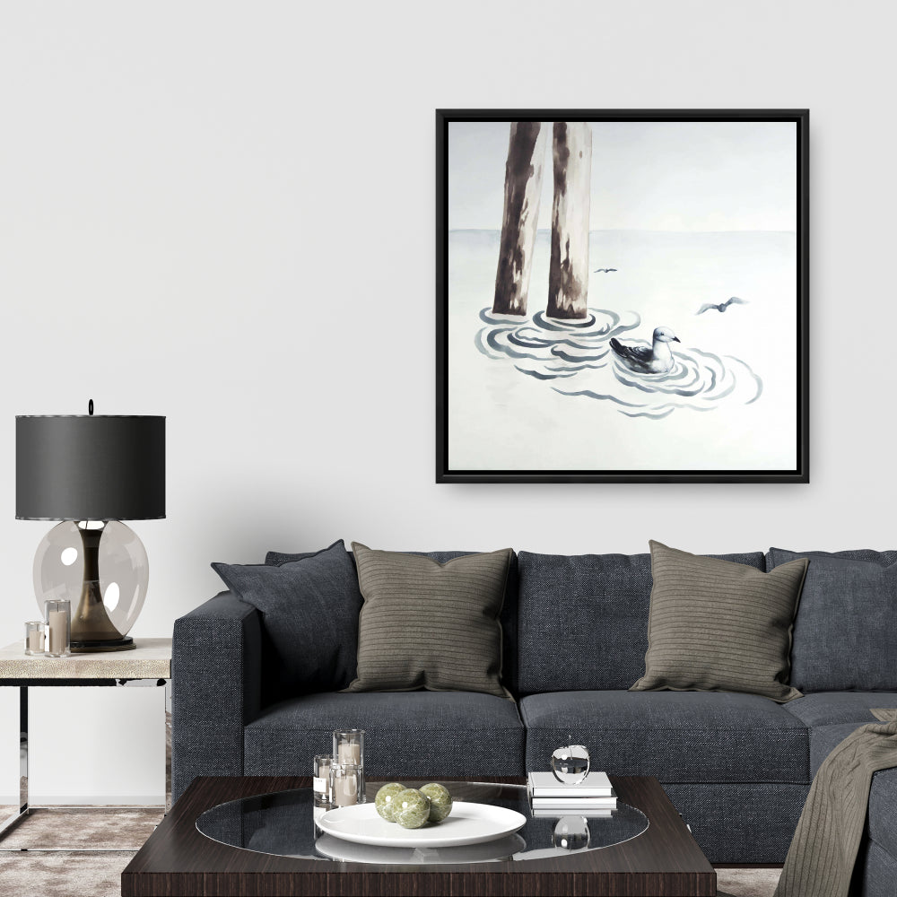 Toile encadrée bleu marine mouette | Décoration de salle de bain