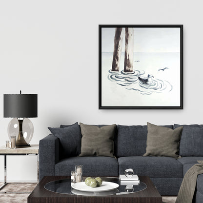 Toile encadrée bleu marine mouette | Décoration de salle de bain