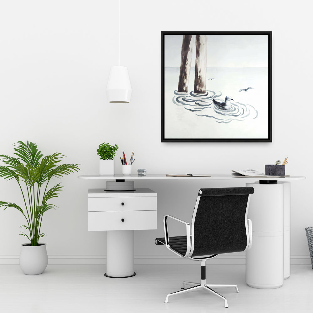 Toile encadrée bleu marine mouette | Décoration de salle de bain