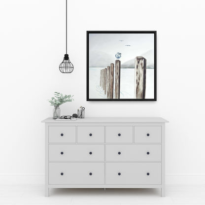 Mouette à la marina | Toile encadrée bleu marine