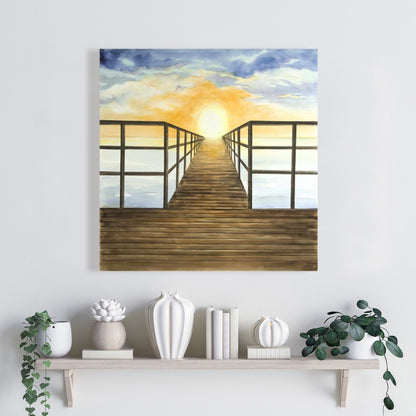 Yellow Coastal Sea Canvas - Sunset in the Sea Home Decor