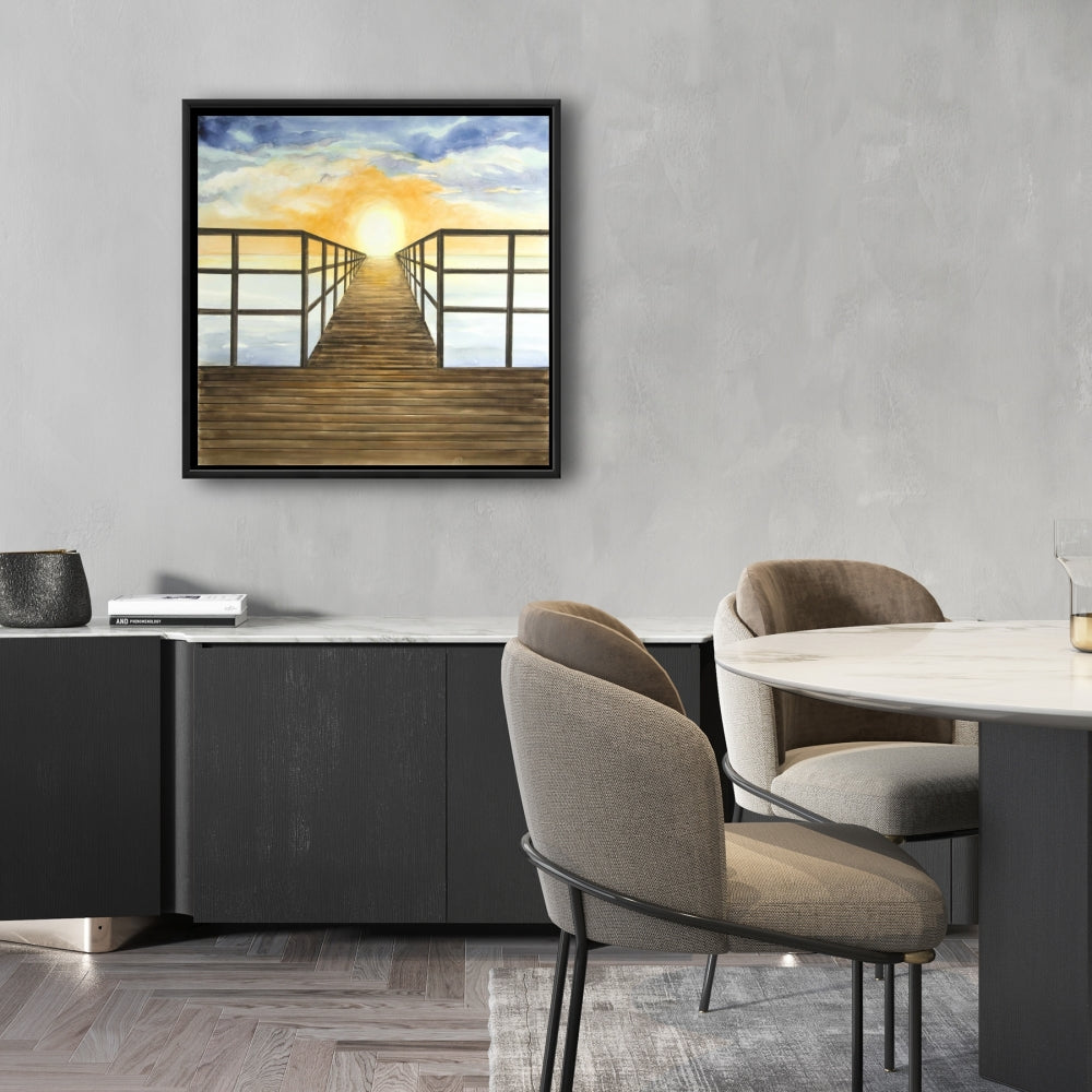 Toile encadrée jaune « Coucher de soleil sur la mer » | Décoration d'intérieur