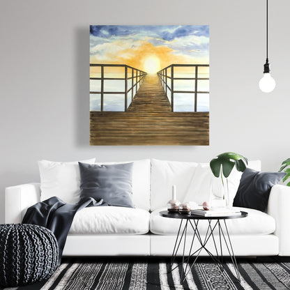 Yellow Coastal Sea Canvas - Sunset in the Sea Home Decor