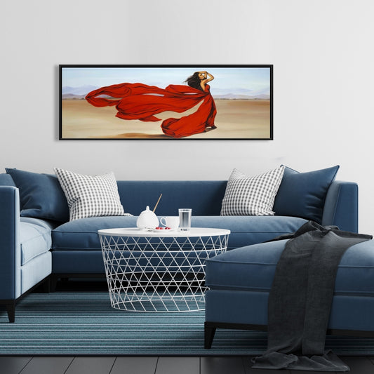 Beach Fashion Bedroom Framed Canvas - Woman in Red Dress Decor