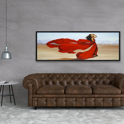 Beach Fashion Bedroom Framed Canvas - Woman in Red Dress Decor