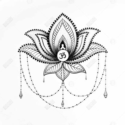 Ornement de lotus ethnique | Toile encadrée noire et blanche