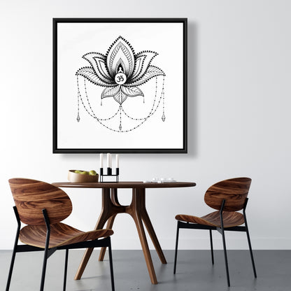 Ornement de lotus ethnique | Toile encadrée noire et blanche