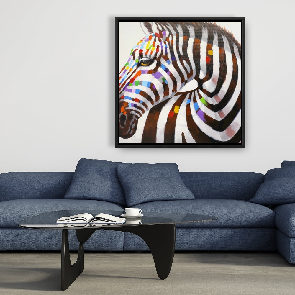 Colorful Zebra Canvas - Contemporary Wildlife Bedroom Decor