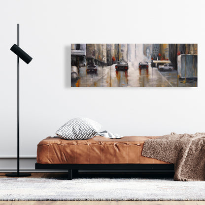 Cars in the Morning Rain Canvas - Brown Bedroom Wall Art Decor