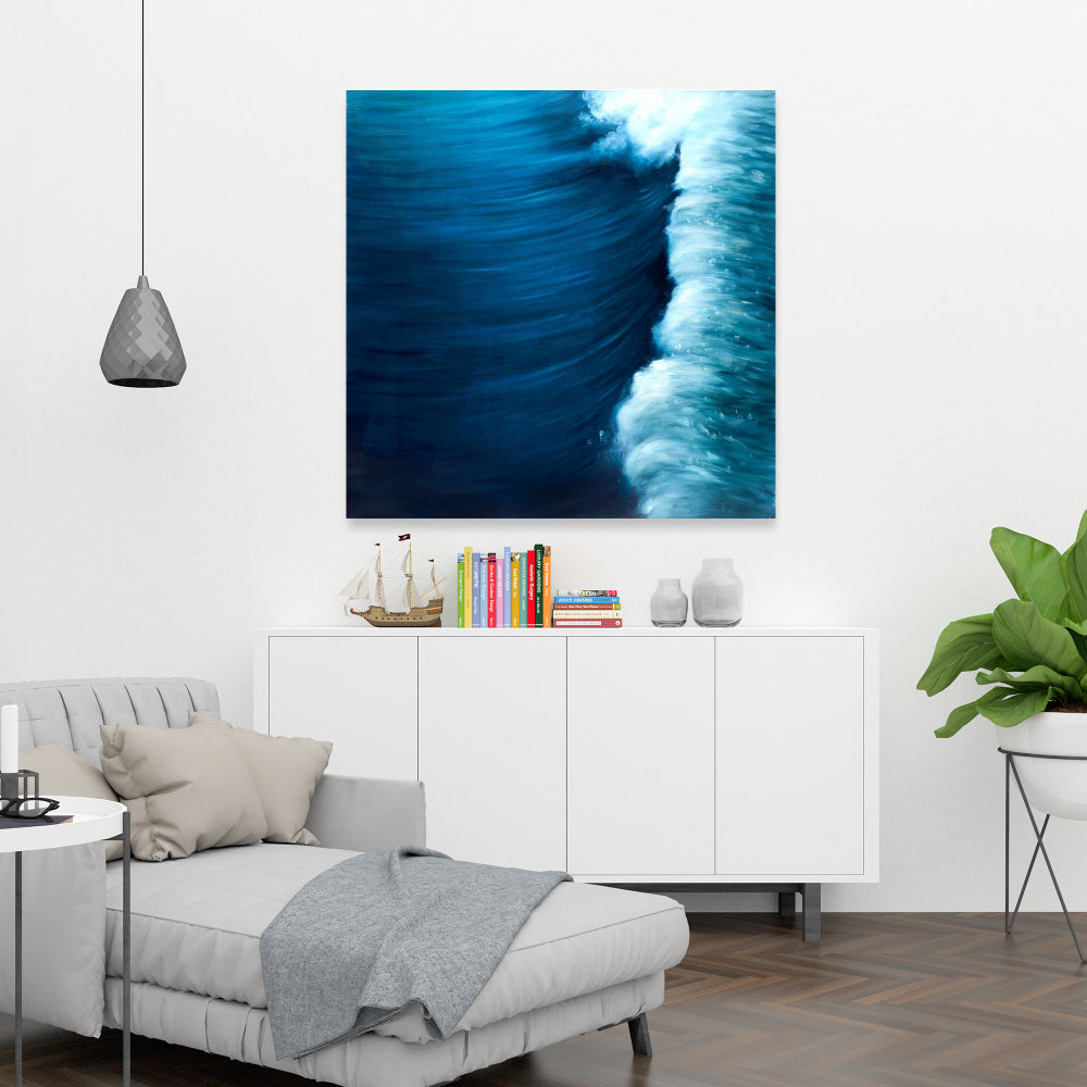 Wave Canvas - Contemporary Blue Bedroom Wall Art Decor