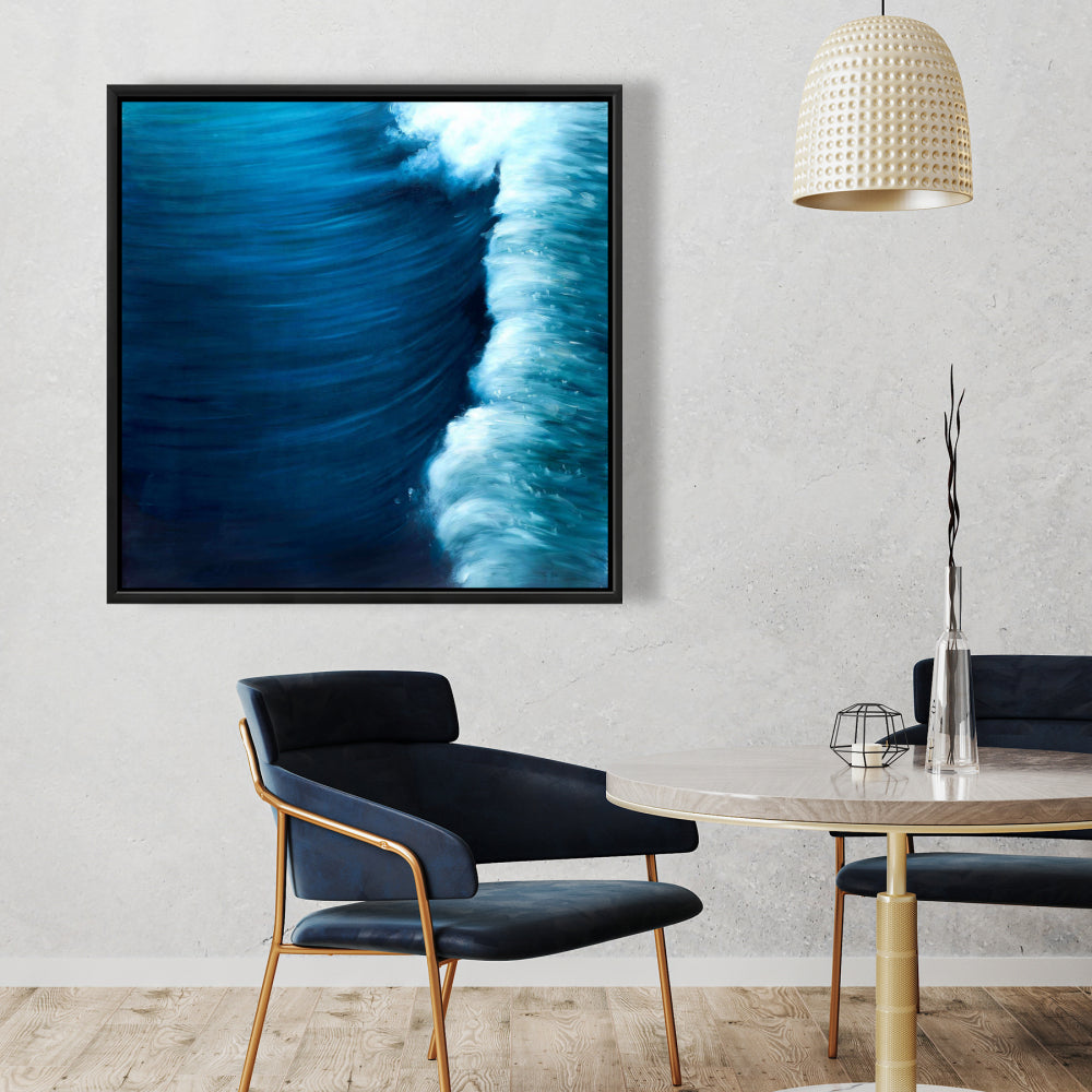 Blue Coastal Bedroom Framed Canvas - Wave Home Decor Art
