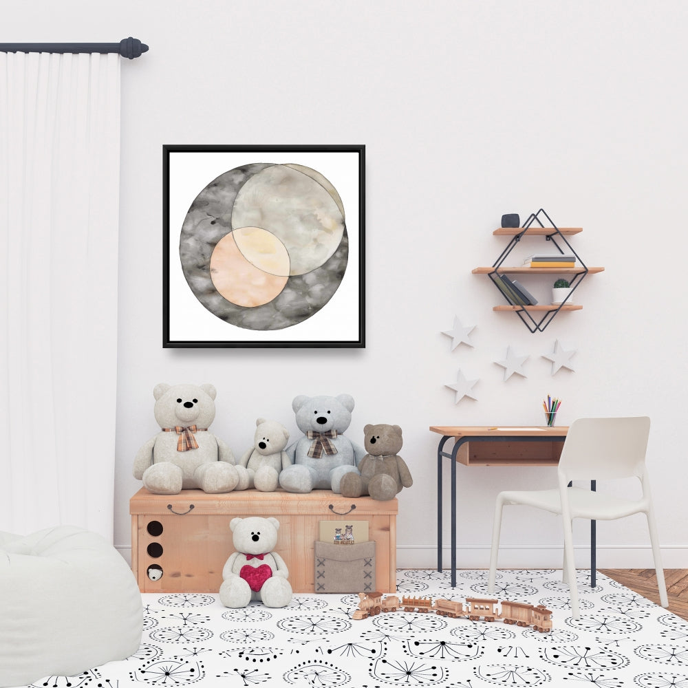 Retro Shapes Gray Framed Canvas - Interlocking Home Decor