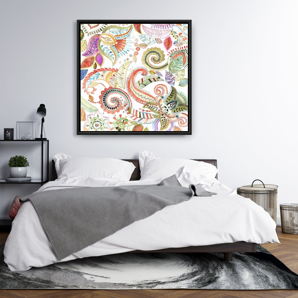 Watercolor Paisley Floral Canvas - Bedroom Flowers Decor