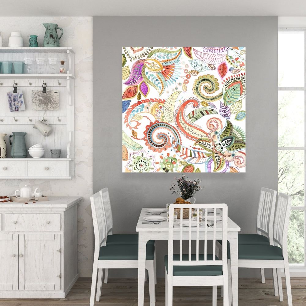 Watercolor Paisley Floral Green Canvas | Bedroom Decor