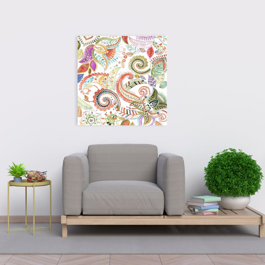 Watercolor Paisley Floral Green Canvas | Bedroom Decor