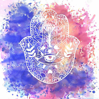 Toile Main de Hamsa | Décoration spirituelle violette pour chambre à coucher