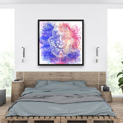 Toile Main de Hamsa | Décoration spirituelle violette pour chambre à coucher