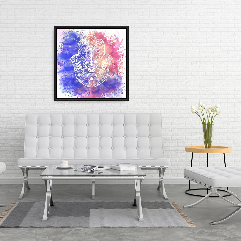 Toile Main de Hamsa | Décoration spirituelle violette pour chambre à coucher