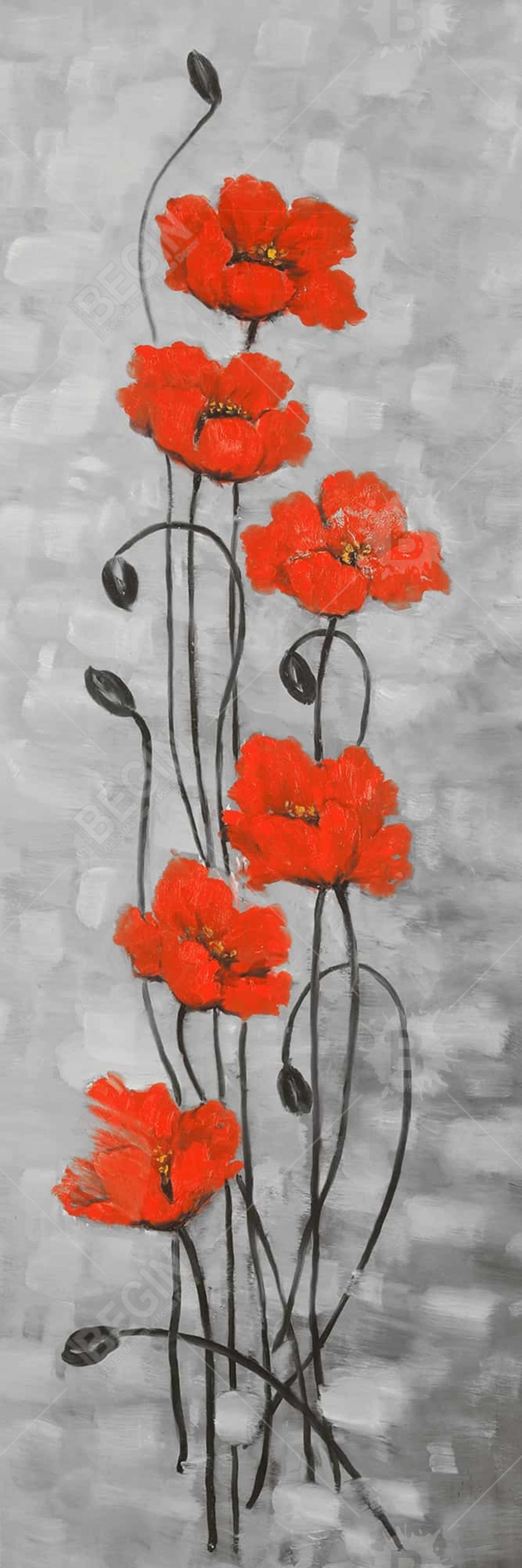 Botanical Bedroom Gray Framed Canvas - Big Red Flowers Decor