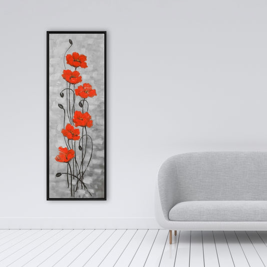 Botanical Bedroom Gray Framed Canvas - Big Red Flowers Decor