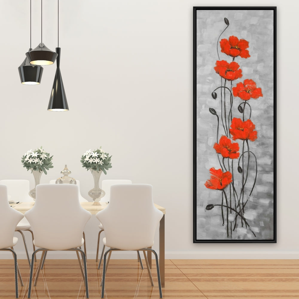 Botanical Bedroom Gray Framed Canvas - Big Red Flowers Decor