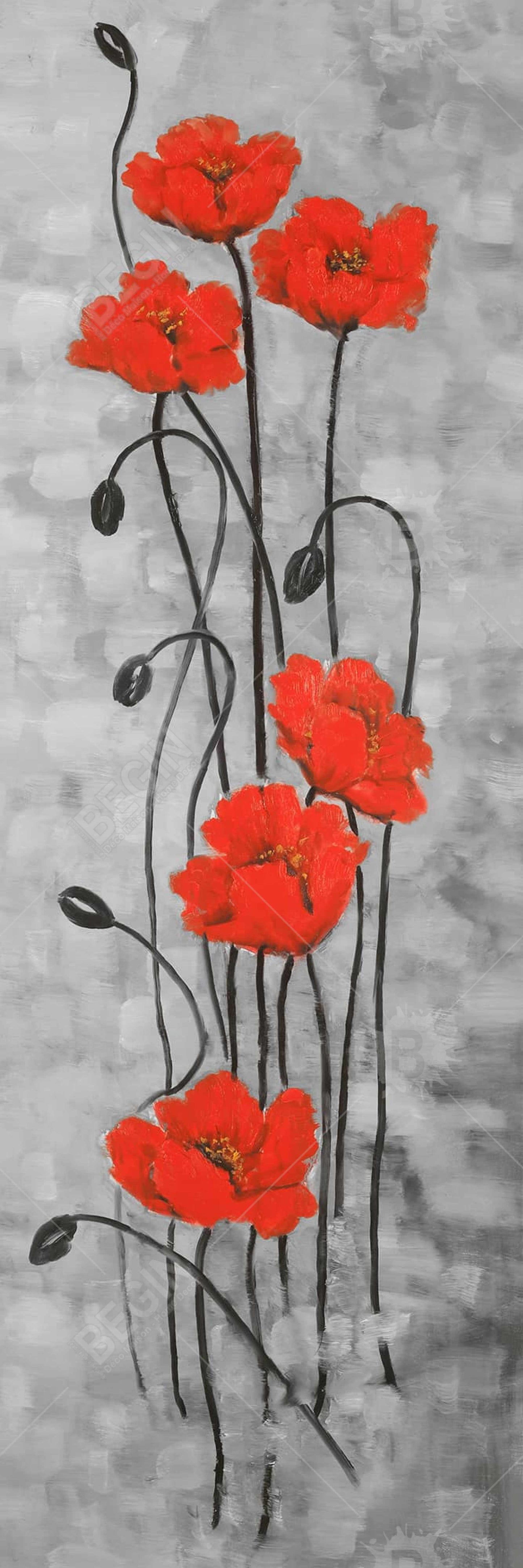 Modern Botanical Bedroom Framed Canvas | Long Stem Flowers Decor