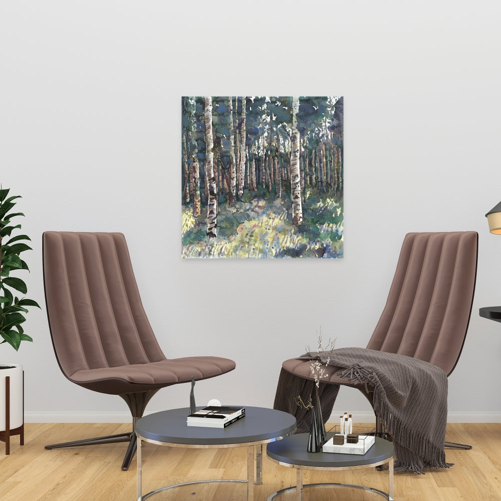 Birches Canvas Art | Illustrative Landscape Trees Home Decor